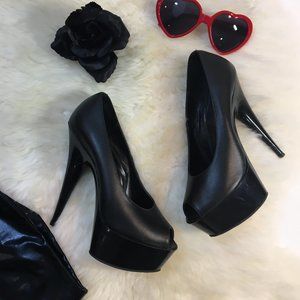 Platform Stiletto Peep Toe Pumps